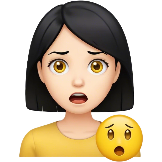 Woman with black hair and yellow emoji looking shocked emoji