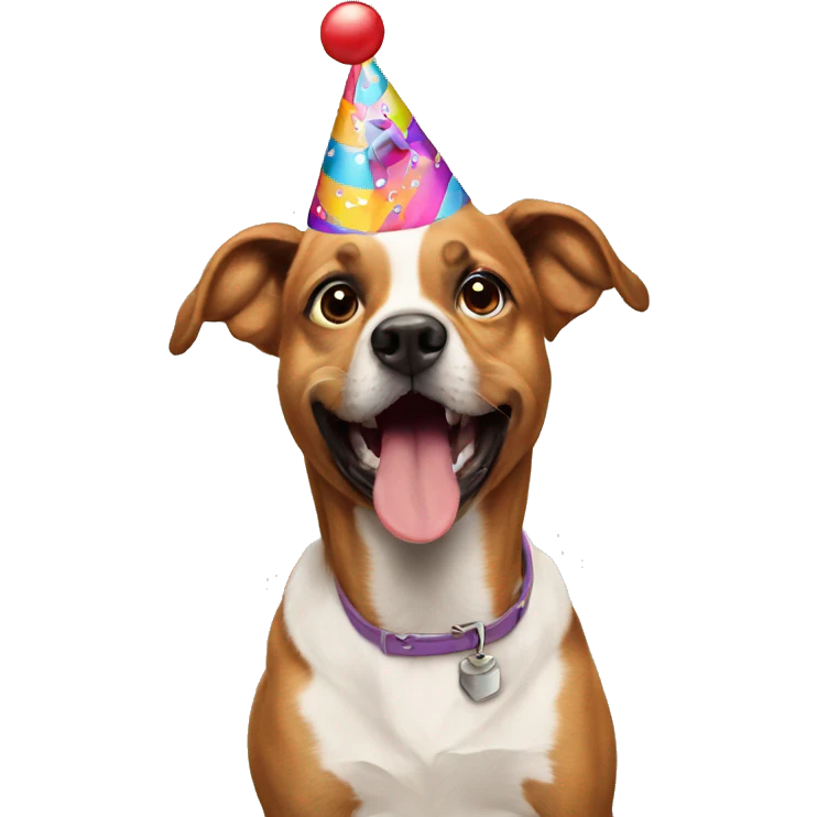 Dog wearing birthday hat with a 2 emoji