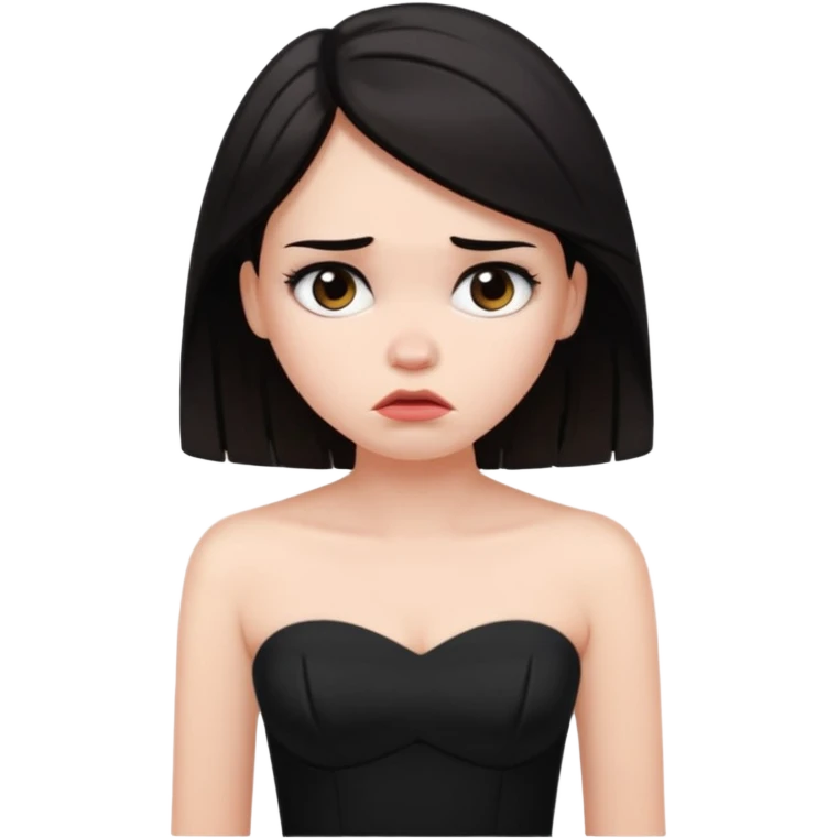 WOMAN WITH WHITE SKIN, DARK HAIR WEARING BLACK STRAPLESS DRESS LOOKING UPSET  emoji