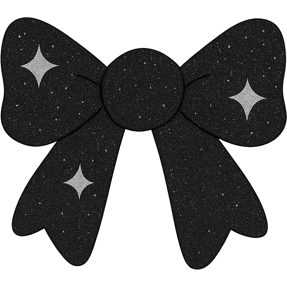 Make the sparkling bow black with glitter details, playful and stylish, no background. The style should be elegant and festive with shimmering texture and vibrant glitter details. emoji