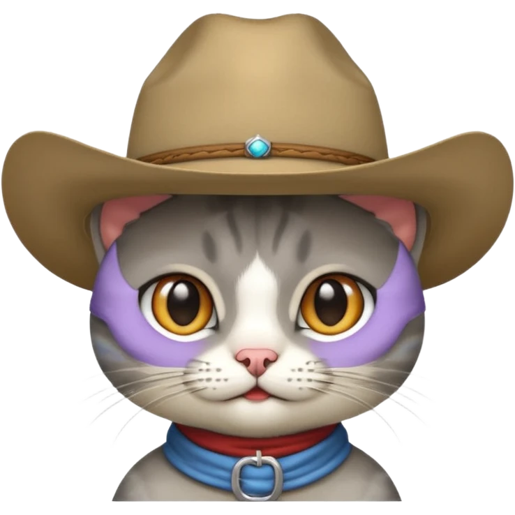 Gray short hair cat head only wearing cowboy hat emoji