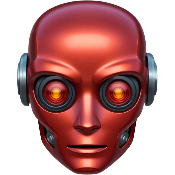 Cyberpunk robot head, redish tint, family friendly emoji
