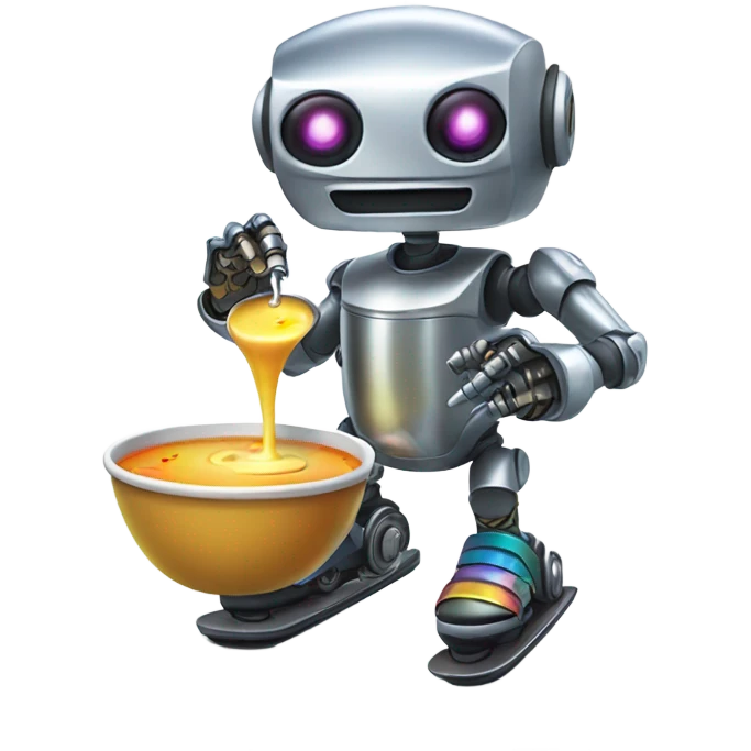Robot eating soup in rollerskates emoji