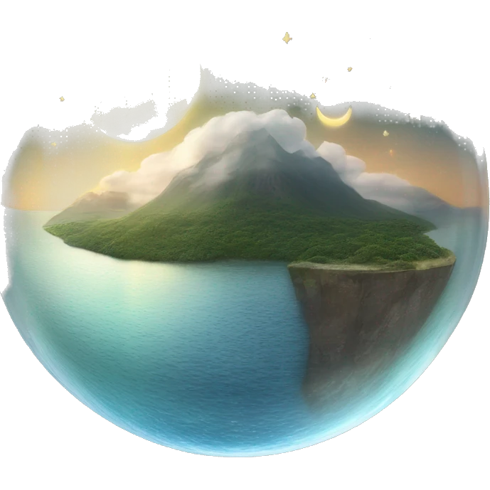 water and land like inside a half-circular glass wall with the sun moon and stars at the top emoji