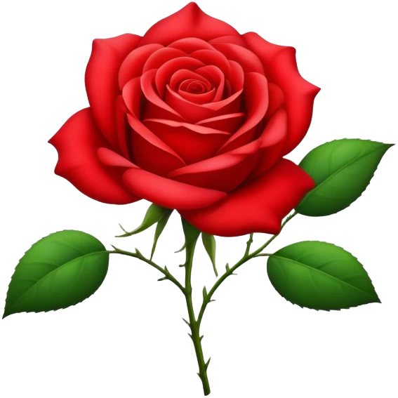 Beautiful red rose flower with lush petals and green leaves emoji
