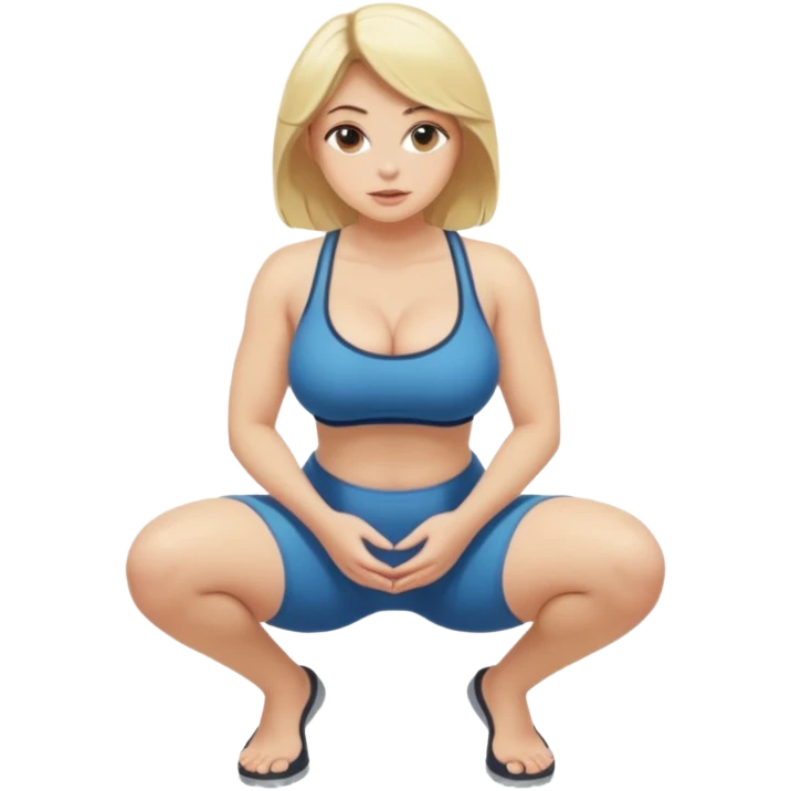 busty blonde woman, full body, kneeling in a squat, SFW emoji