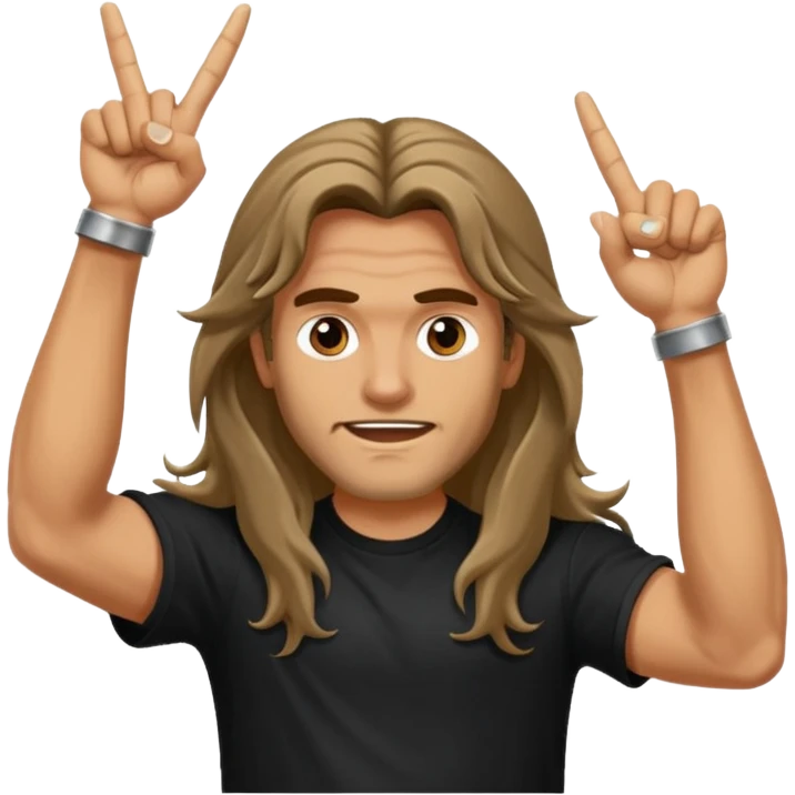 Long haired guy throwing up metal horns emoji