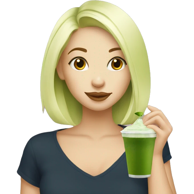 Blonde Girl drinking Matcha at the Matcha Hub emoji