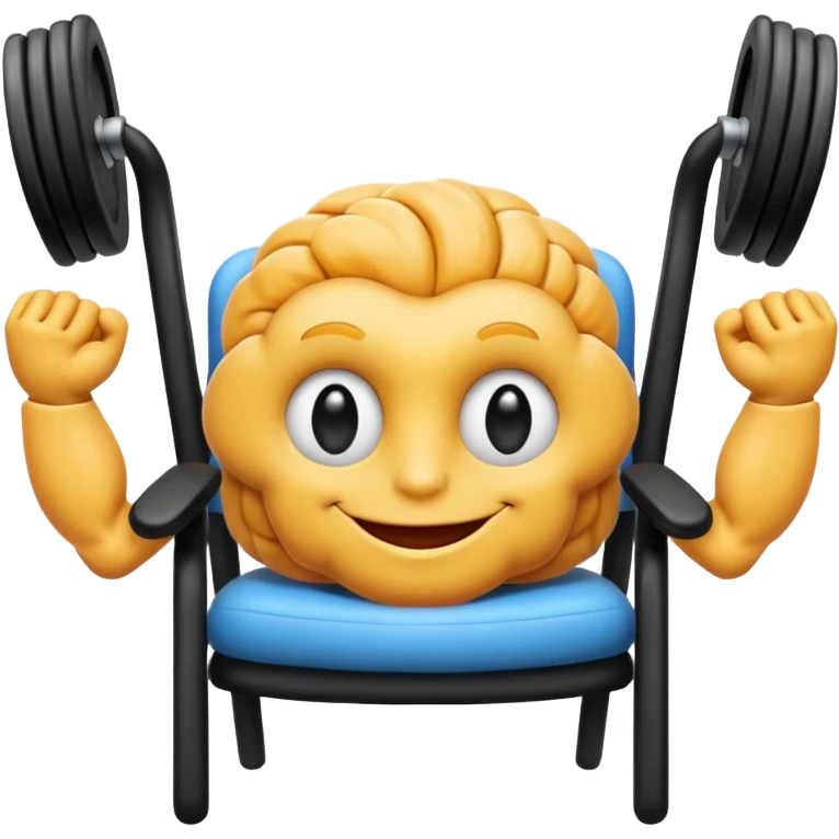Un cerveau avec un immense sourire blanc, de beaux yeux noirs et des muscles emoji