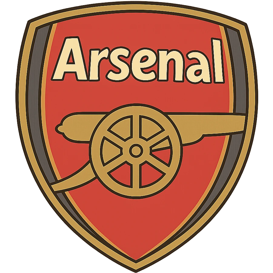 Arsenal football club emblem, stylized, geometric, red and gold, shield with cannon, contemporary logo design emoji