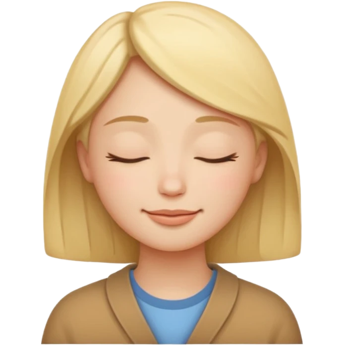 A simple emoji-style character with a gentle, soft smile and eyes peacefully closed from kindness and warmth, minimal design, rounded face, clean lines, friendly and calm expression, modern emoji style, transparent background. emoji