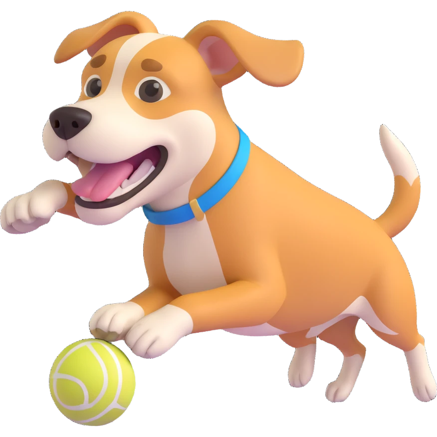 dog chasing ball in forrest, close up pose emoji