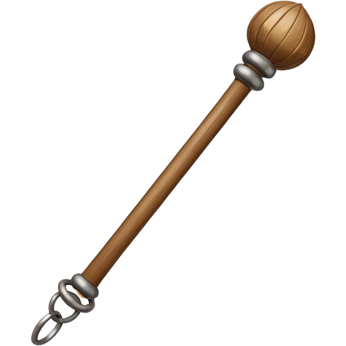 Wooden monk’s staff with metal rings at top. emoji
