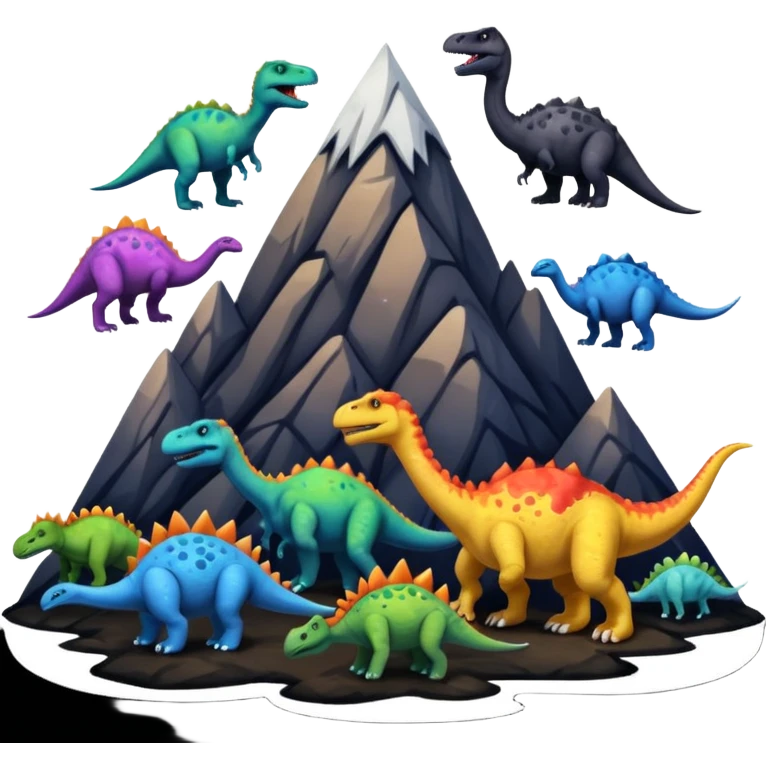 mountian with many ink on it and many dinosaurs emoji