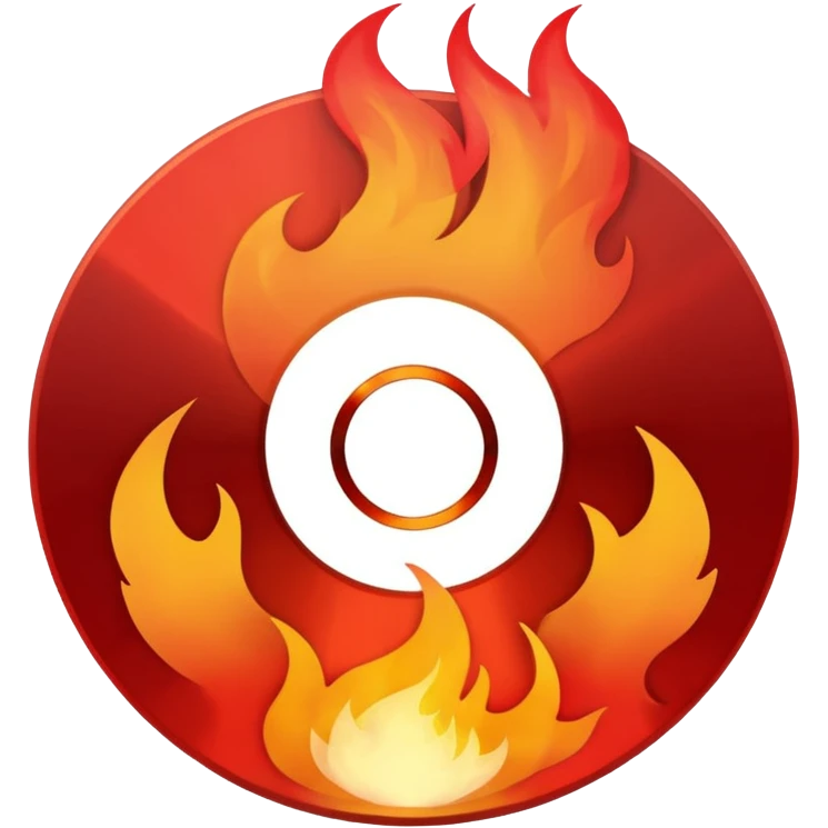 A minimalist CD disc with a subtle fire design, red flames emoji