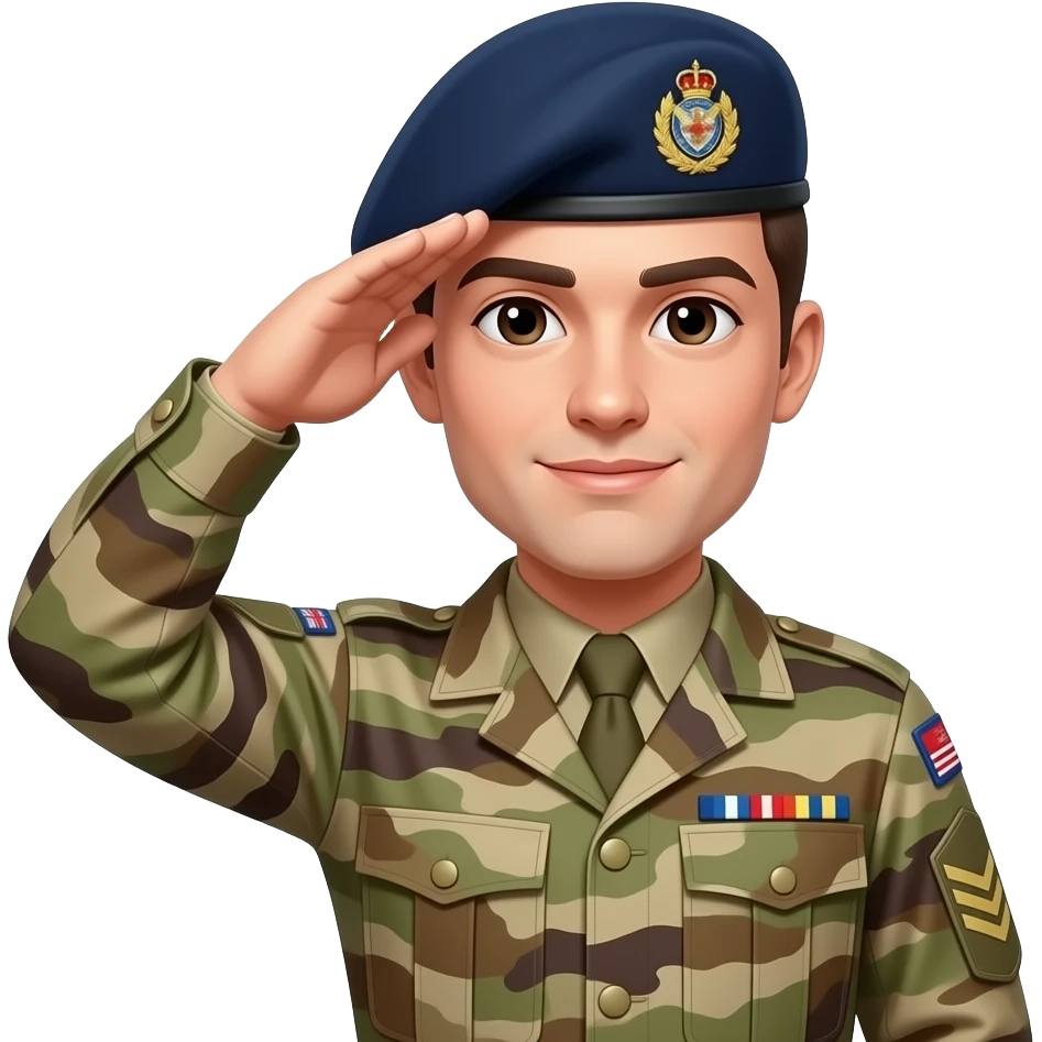 headshot of soldier wearing midnight blue beret with british army royal artillery badge saluting emoji