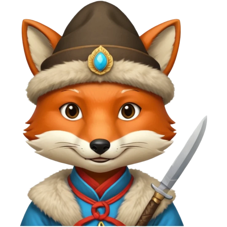 fox face, mogolian ancient with small knife and hat emoji