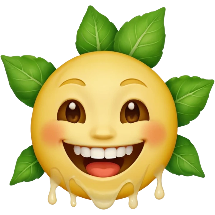 yellow face emoji laughing with vegetable leaf stuck on teeth stain emoji