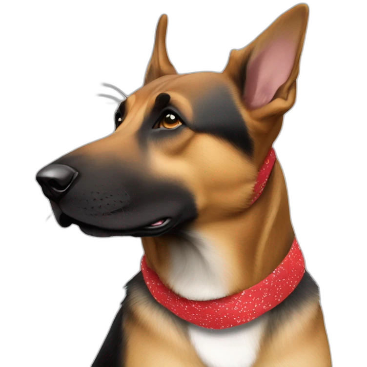 65% Coonhound 35% German Shepherd mix dog wearing small plain red bandana side view left facing emoji