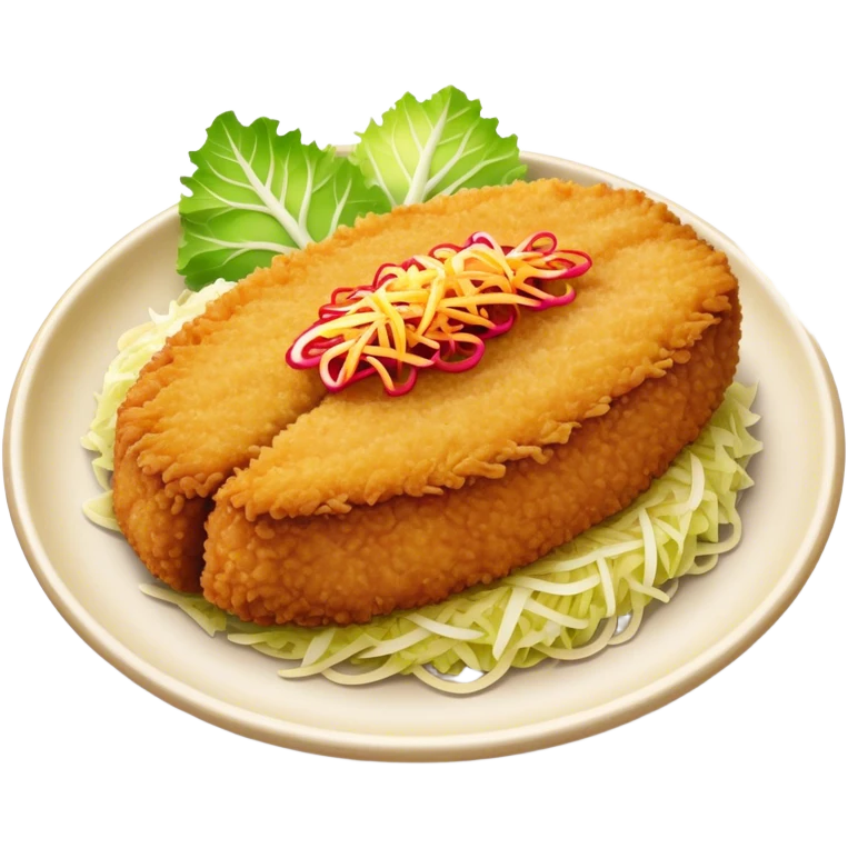 Cinematic Realistic Tonkatsu Dish Emoji, featuring a golden, breaded pork cutlet served with shredded cabbage rendered with rich textures and vibrant, dynamic lighting. emoji