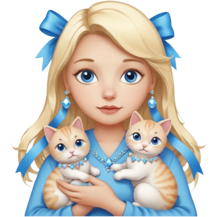 woman holding baby cats with ribbons and crystals emoji