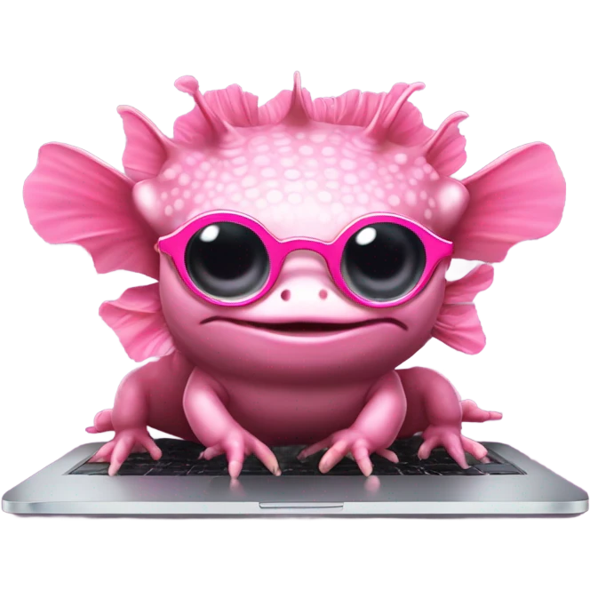 Axolotl with glasses working on a laptop emoji