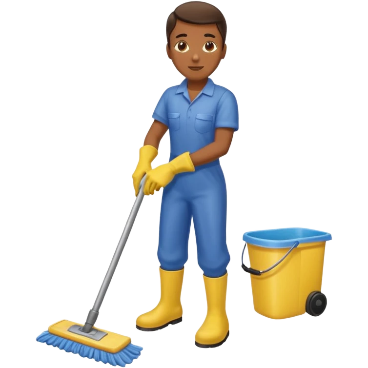 Custodian with yellow rubber gloves, mopping floor emoji
