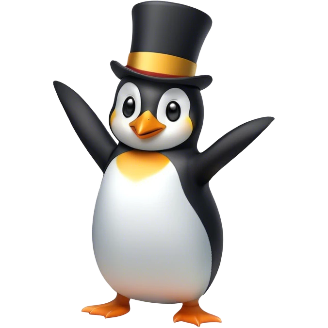 Penguin dancing with a top hat emoji