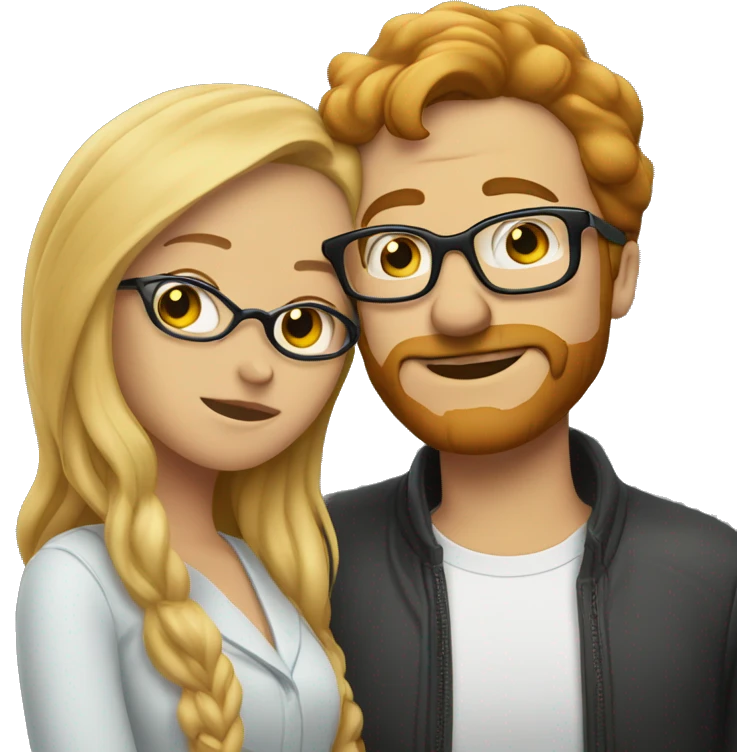 Blonde haired man with facial hair kissing a red haired woman wearing glasses emoji