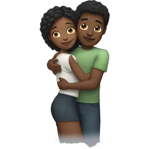 black girl and white guy hugging emoji
