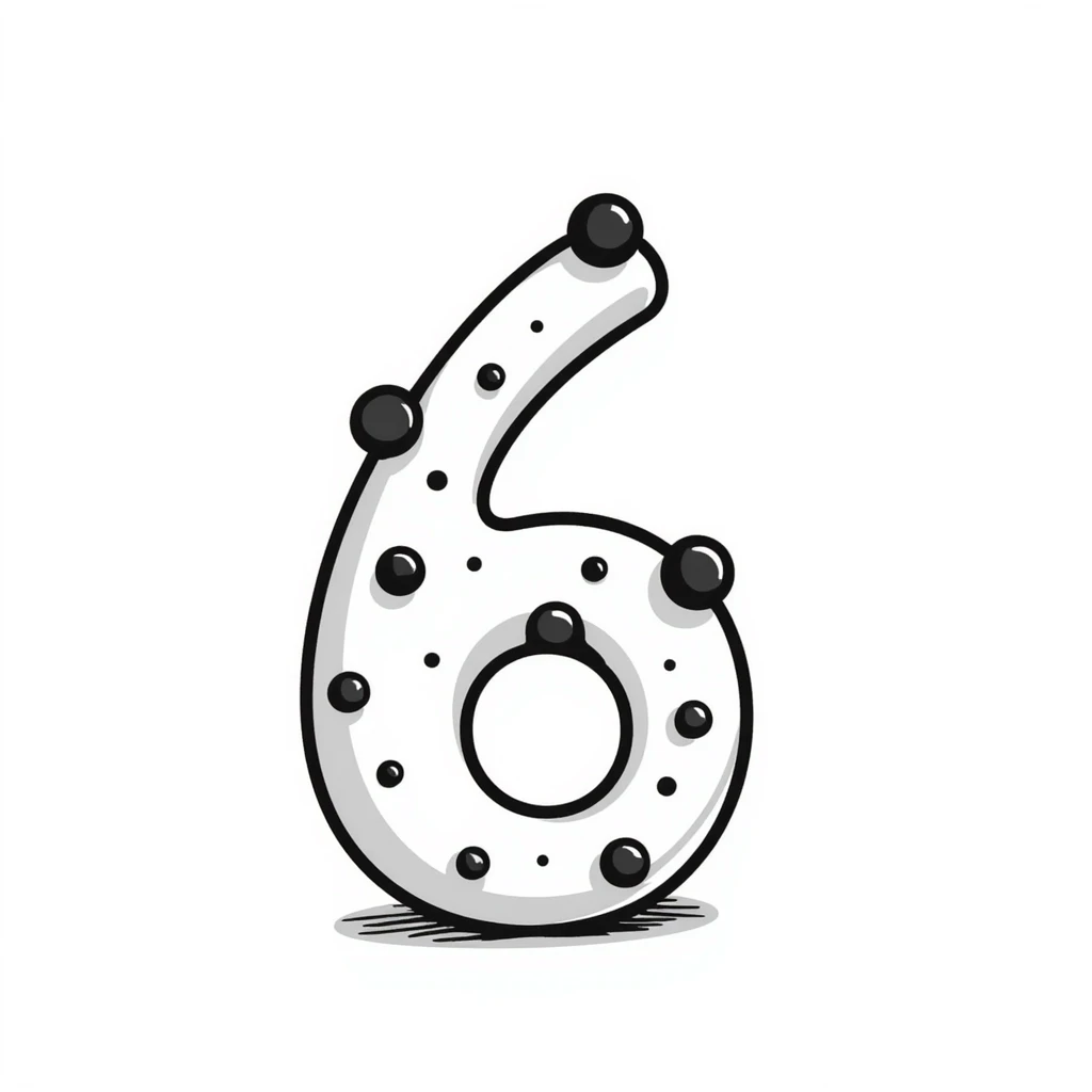Handdrawn number six with pearl accents emoji