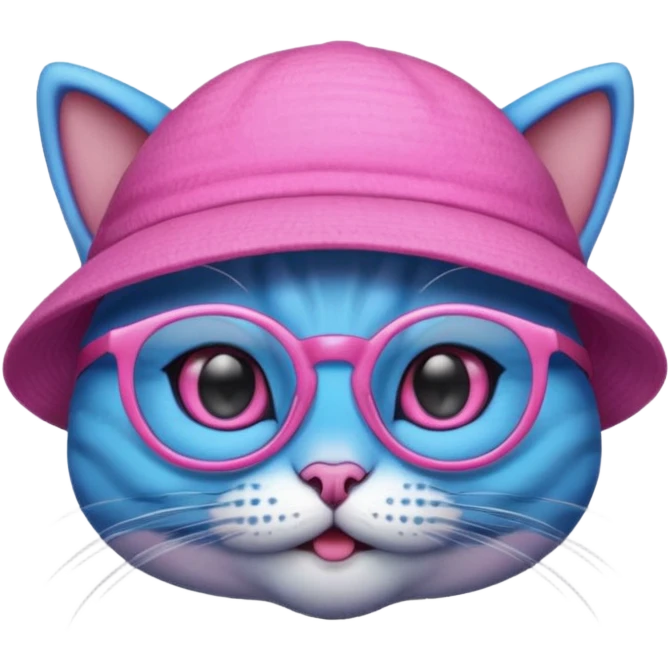 blue alien cat with pink hat  and spectacles emoji