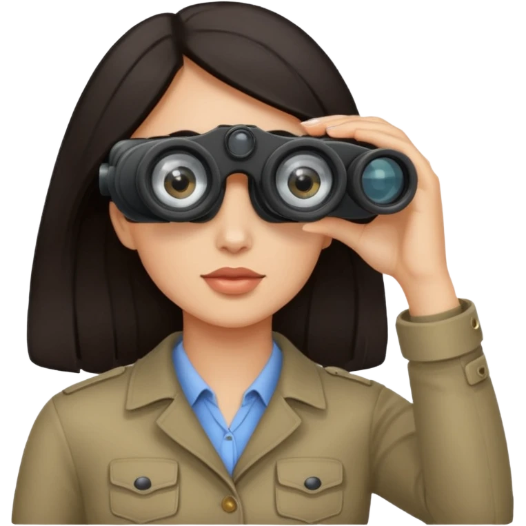 a woman with dark hair looking into binoculars emoji