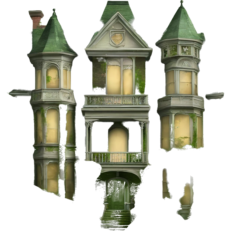 Barbie’s Queen Anne Victorian haunted mossy overgrown mansion emoji