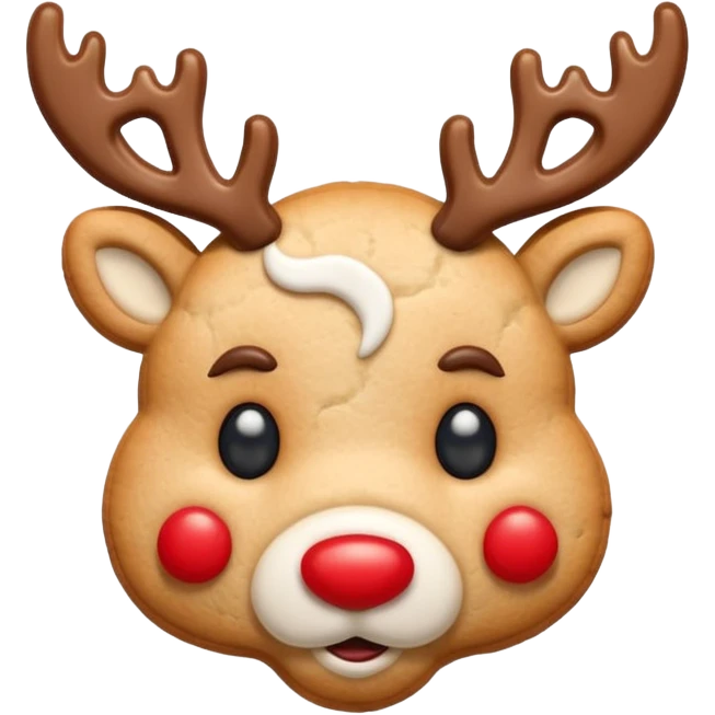 reindeer head shape cookie, no eyes, only have red nose on face emoji