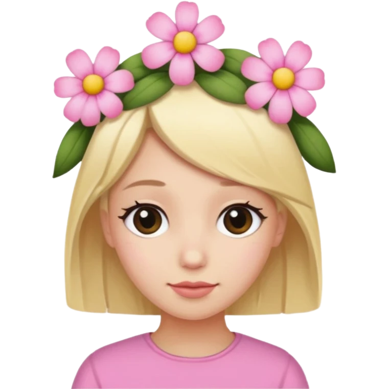 Blonde and black-haired friend together with a small pink flower on her head emoji