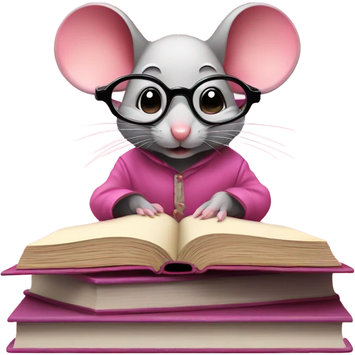 pink dressed mouse studying hard emoji