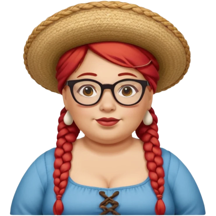 woman glassess, very fat venice gondolier with iconic hat and red hair woman braided emoji