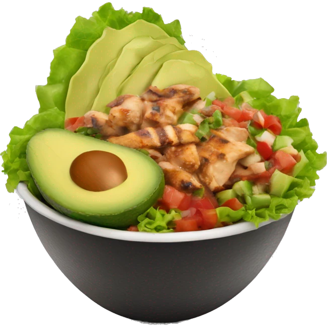 Chipotle bowl with lettuce, chicken, avocado and salsa emoji