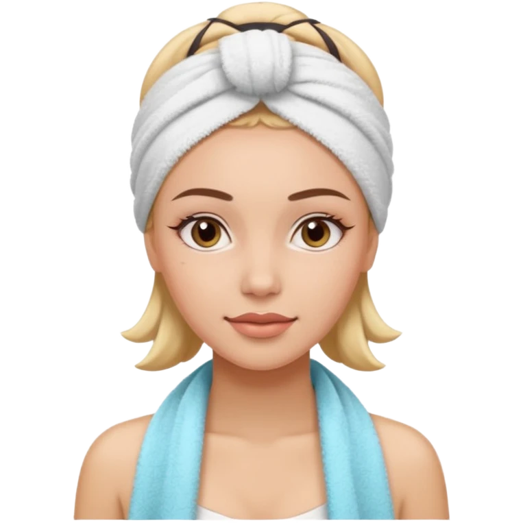 rosto de uma mulher com uma faixa de toalha no cabelo castanho como se estivesse no spa emoji