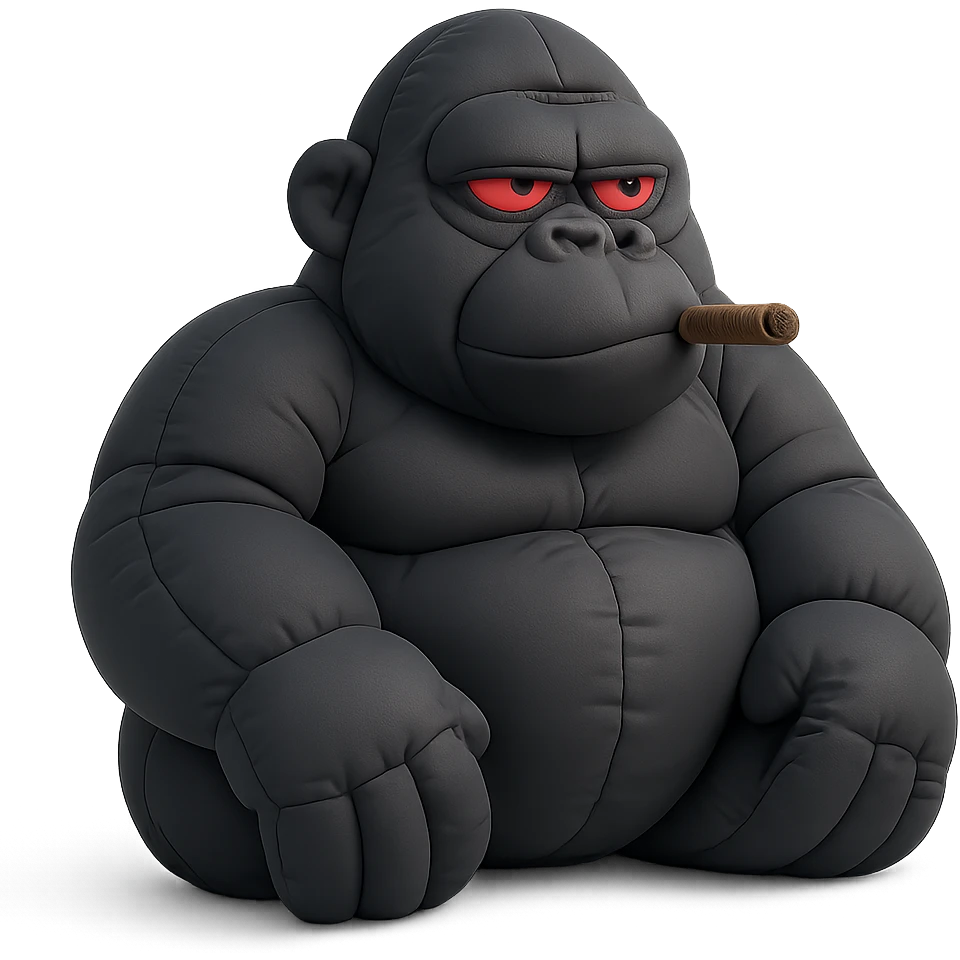 dark gray gorilla, red eyes, blunt in mouth, chill vibe emoji