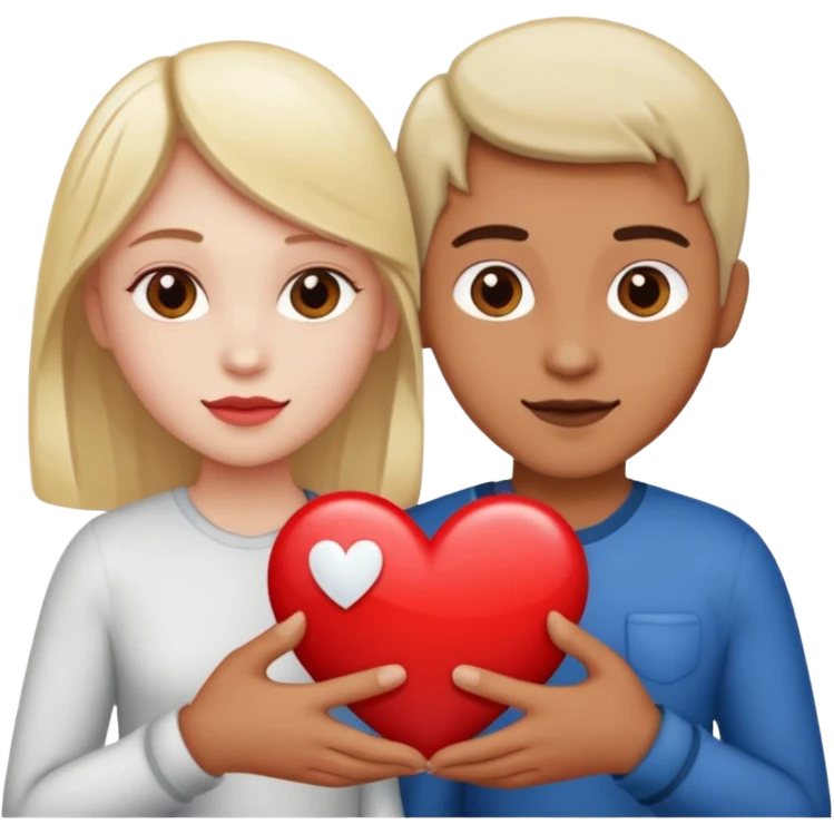 Two people holding half a heart up emoji