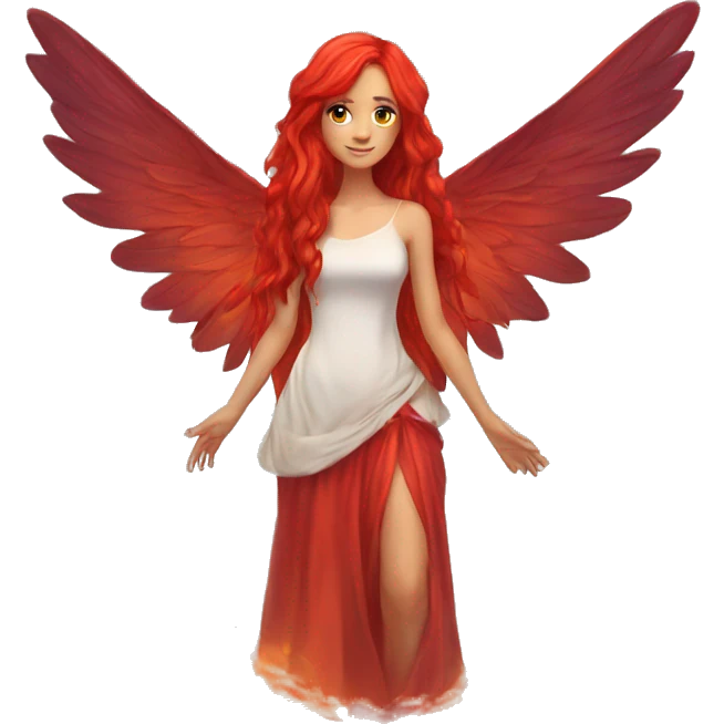 big wings, fire, Beautiful, fairy, red, long hair emoji