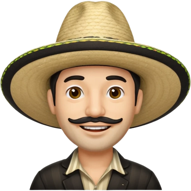 A happy fair skinned Colombian man with minimal facial hair wearing a black and beige stripped Colombian sombrero emoji