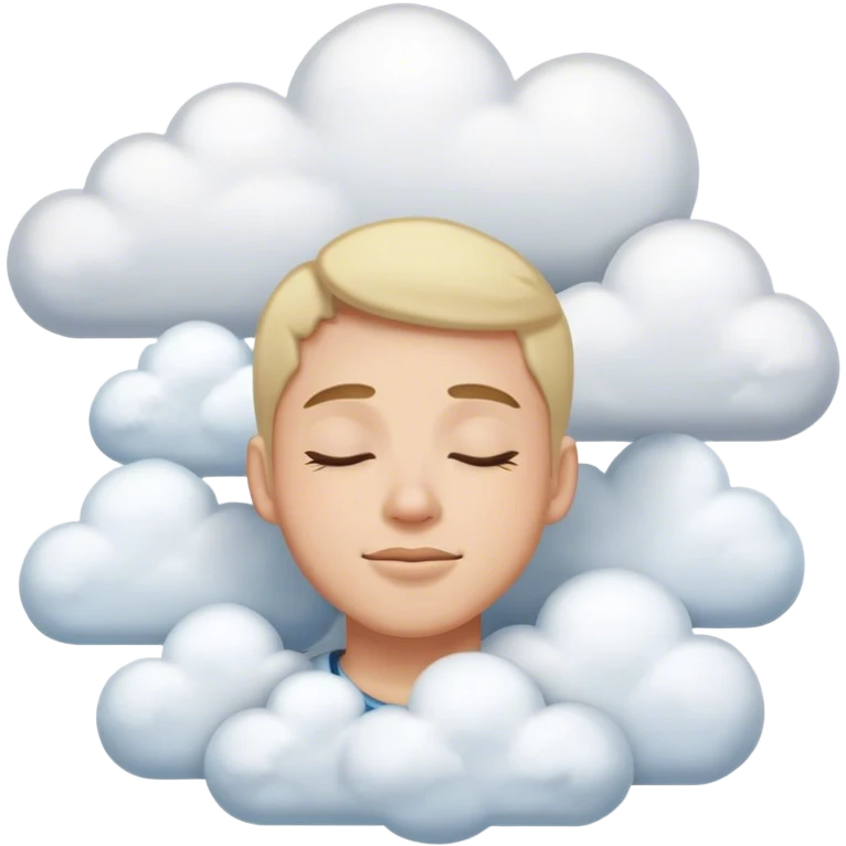a satisfied face with his eyes closed surrended by several clouds emoji