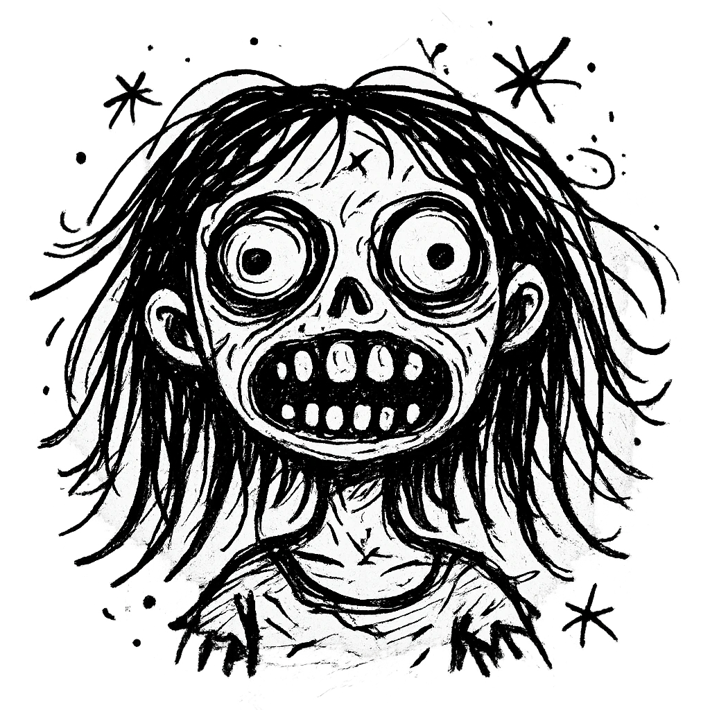 girl zombie with black long hair with teeth emoji