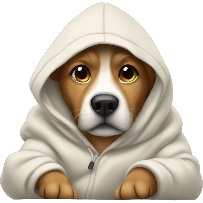 dog wearing a hoodie laying in bed emoji