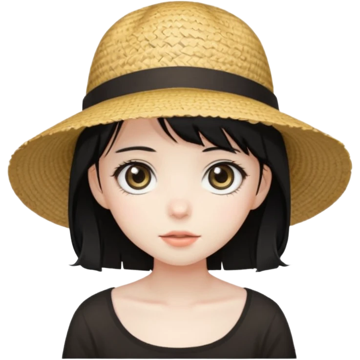 straw hat, black hair, anime style emoji