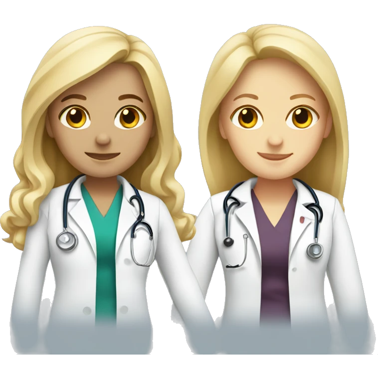 Two female doctors with long blonde hair holding hands emoji