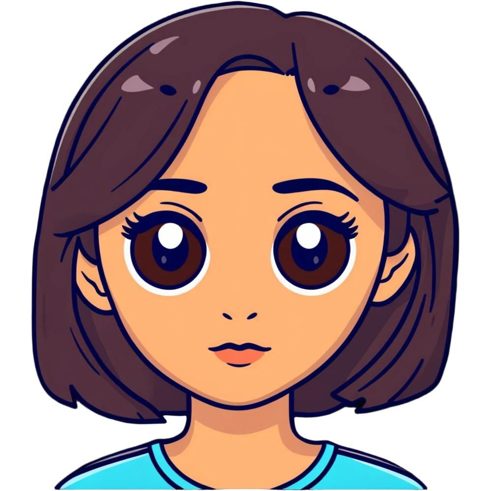 woman face with big eyes, medium skin tone, and dark hair emoji